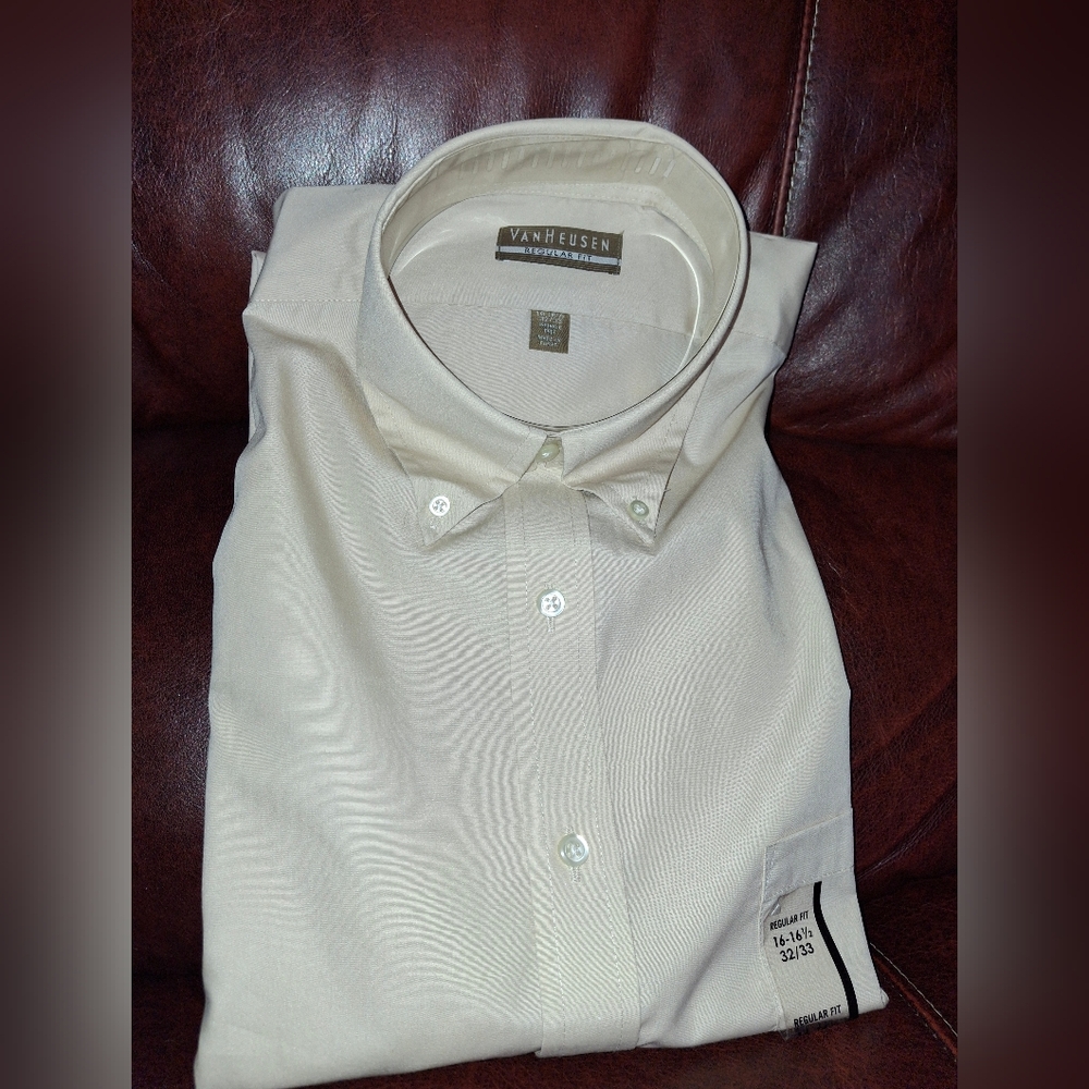 Peach color and blue button down shirts